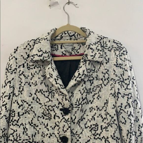 CHICO’S‎ 100% LINEN BLACK & WHITE BLAZER SIZE 1 - Picture 4 of 9